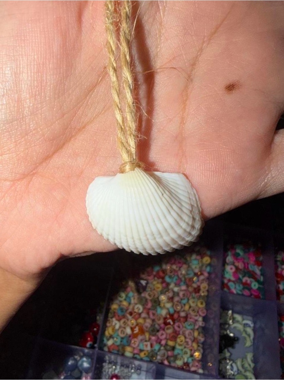 White Shell Pendant Necklace on Natural Cord